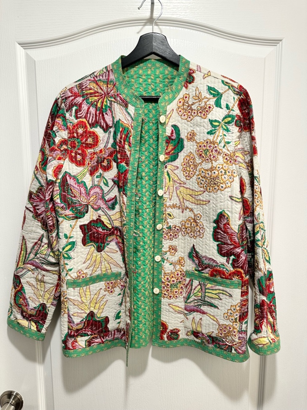 Women’s Reversible Cotton Quilted Floral Paisley Jacket, Large